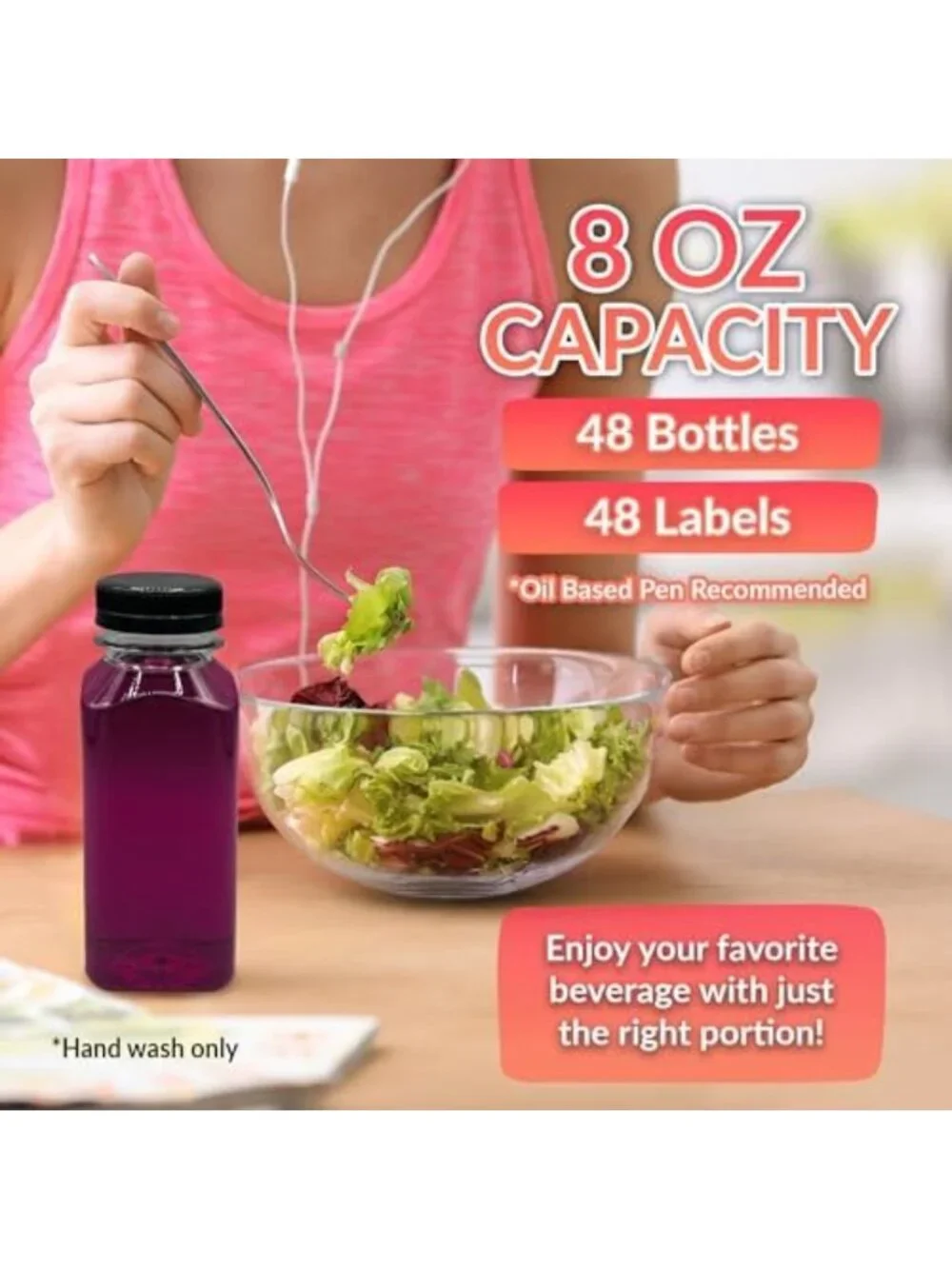 Bulk 48-Pack Square Plastic Juice Bottles - 8 oz Reusable Containers for Drinks